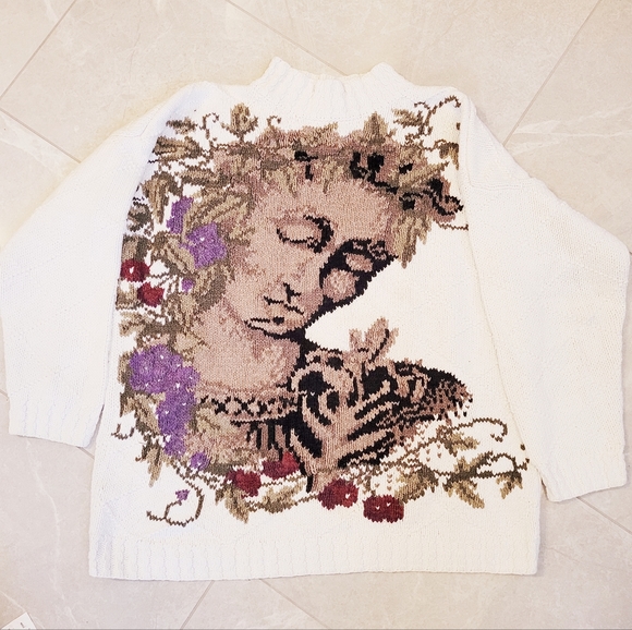 Vintage Sweaters - Vintage renaissance woman mockneck chunky knit sweater